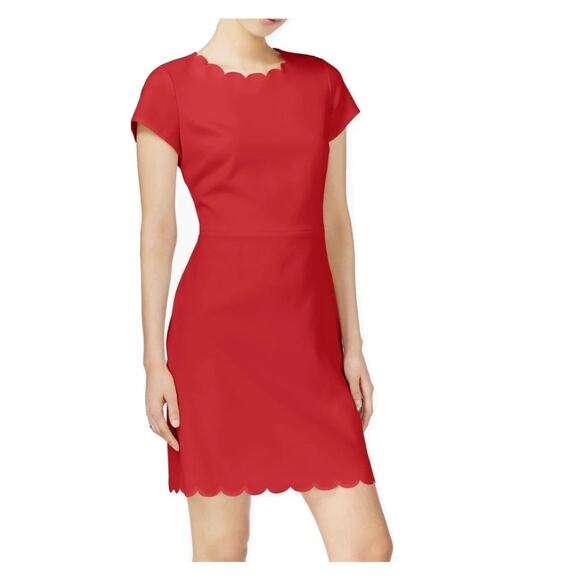 Talbots Red Scallop Hem Short Sleeve Dress Size 4 - Picture 1 of 7